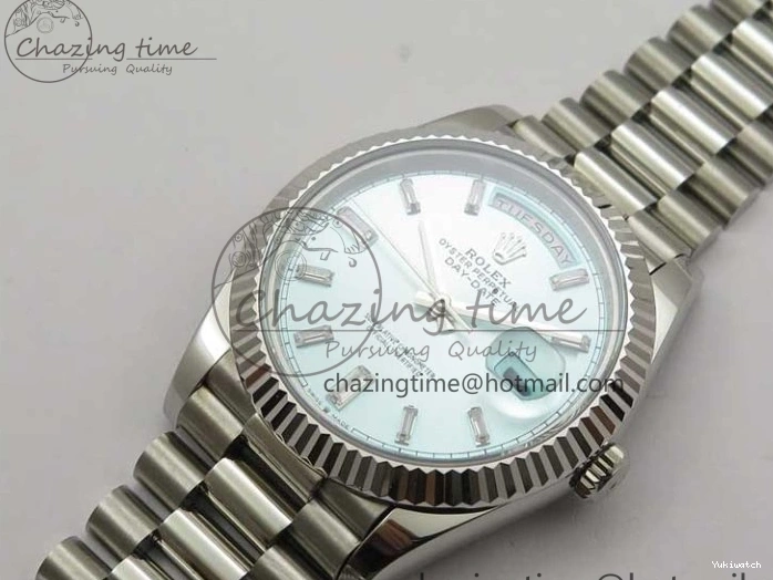 40mm Dial 904 President Ice on Markers T 228239 Blue Crystal SS A2836 Bracelet Dial New SS Version BP Day-Date 0330